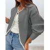 imageZESICA Womens Open Front Cardigan Sweater Casual Knitted Long Sleeve Pearls Trim Outerwear Coat Trendy ClothesGrey