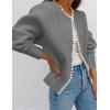 imageZESICA Womens Open Front Cardigan Sweater Casual Knitted Long Sleeve Pearls Trim Outerwear Coat Trendy ClothesGrey