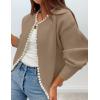 imageZESICA Womens Open Front Cardigan Sweater Casual Knitted Long Sleeve Pearls Trim Outerwear Coat Trendy ClothesKhaki