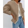 imageZESICA Womens Open Front Cardigan Sweater Casual Knitted Long Sleeve Pearls Trim Outerwear Coat Trendy ClothesKhaki