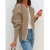 imageZESICA Womens Open Front Cardigan Sweater Casual Knitted Long Sleeve Pearls Trim Outerwear Coat Trendy ClothesKhaki
