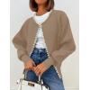 imageZESICA Womens Open Front Cardigan Sweater Casual Knitted Long Sleeve Pearls Trim Outerwear Coat Trendy ClothesKhaki