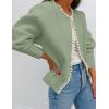 imageZESICA Womens Open Front Cardigan Sweater Casual Knitted Long Sleeve Pearls Trim Outerwear Coat Trendy ClothesPea Green
