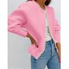 imageZESICA Womens Open Front Cardigan Sweater Casual Knitted Long Sleeve Pearls Trim Outerwear Coat Trendy ClothesPink