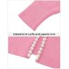 imageZESICA Womens Open Front Cardigan Sweater Casual Knitted Long Sleeve Pearls Trim Outerwear Coat Trendy ClothesPink