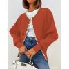 imageZESICA Womens Open Front Cardigan Sweater Casual Knitted Long Sleeve Pearls Trim Outerwear Coat Trendy ClothesRust
