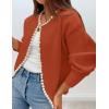 imageZESICA Womens Open Front Cardigan Sweater Casual Knitted Long Sleeve Pearls Trim Outerwear Coat Trendy ClothesRust
