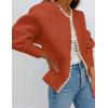 imageZESICA Womens Open Front Cardigan Sweater Casual Knitted Long Sleeve Pearls Trim Outerwear Coat Trendy ClothesRust