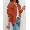imageZESICA Womens Open Front Cardigan Sweater Casual Knitted Long Sleeve Pearls Trim Outerwear Coat Trendy ClothesRust