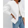 imageZESICA Womens Open Front Cardigan Sweater Casual Knitted Long Sleeve Pearls Trim Outerwear Coat Trendy ClothesWhite