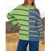 imageZESICA Womens Striped Sweaters Casual Long Sleeve Mock Neck Contrast Color Comfy Loose Knit Pullover TopsGreen
