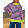imageZESICA Womens Striped Sweaters Casual Long Sleeve Mock Neck Contrast Color Comfy Loose Knit Pullover TopsPurple