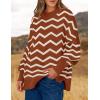 imageZESICA Womens Striped Sweaters Casual Long Sleeve Mock Neck Contrast Color Comfy Loose Knit Pullover TopsRust