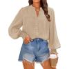 imageZESICA Womens Button Down Shirts 2025 Smocked Cuffed Solid Lantern Long Sleeve Blouse Fall Fashion Casual TopsApricot