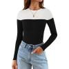 imageZESICA Womens Long Sleeve Crewneck Shirts Spring Knit Color Block Sweaters Slim Fitted Casual Basic Tee TopsBlack