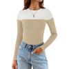 imageZESICA Womens Long Sleeve Crewneck Shirts Spring Knit Color Block Sweaters Slim Fitted Casual Basic Tee TopsSand