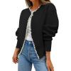 imageZESICA Womens Open Front Cardigan Sweater Casual Knitted Long Sleeve Pearls Trim Outerwear Coat Trendy ClothesBlack