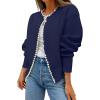 imageZESICA Womens Open Front Cardigan Sweater Casual Knitted Long Sleeve Pearls Trim Outerwear Coat Trendy ClothesDark Purple