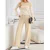 imageZESICA Womens 2 Piece Lounge Sets 2025 Fall Long Sleeve Striped Knit Fitted Tops Wide Leg Pants Pajama Sets OutfitsApricot
