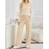 imageZESICA Womens 2 Piece Lounge Sets 2025 Fall Long Sleeve Striped Knit Fitted Tops Wide Leg Pants Pajama Sets OutfitsApricot