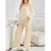 imageZESICA Womens 2 Piece Lounge Sets 2025 Fall Long Sleeve Striped Knit Fitted Tops Wide Leg Pants Pajama Sets OutfitsApricot