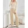imageZESICA Womens 2 Piece Lounge Sets 2025 Fall Long Sleeve Striped Knit Fitted Tops Wide Leg Pants Pajama Sets OutfitsApricot