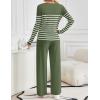 imageZESICA Womens 2 Piece Lounge Sets 2025 Fall Long Sleeve Striped Knit Fitted Tops Wide Leg Pants Pajama Sets OutfitsArmy Green