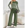 imageZESICA Womens 2 Piece Lounge Sets 2025 Fall Long Sleeve Striped Knit Fitted Tops Wide Leg Pants Pajama Sets OutfitsArmy Green