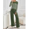 imageZESICA Womens 2 Piece Lounge Sets 2025 Fall Long Sleeve Striped Knit Fitted Tops Wide Leg Pants Pajama Sets OutfitsArmy Green