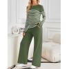 imageZESICA Womens 2 Piece Lounge Sets 2025 Fall Long Sleeve Striped Knit Fitted Tops Wide Leg Pants Pajama Sets OutfitsArmy Green