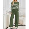 imageZESICA Womens 2 Piece Lounge Sets 2025 Fall Long Sleeve Striped Knit Fitted Tops Wide Leg Pants Pajama Sets OutfitsArmy Green