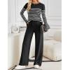 imageZESICA Womens 2 Piece Lounge Sets 2025 Fall Long Sleeve Striped Knit Fitted Tops Wide Leg Pants Pajama Sets OutfitsBlack