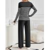 imageZESICA Womens 2 Piece Lounge Sets 2025 Fall Long Sleeve Striped Knit Fitted Tops Wide Leg Pants Pajama Sets OutfitsBlack