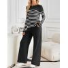 imageZESICA Womens 2 Piece Lounge Sets 2025 Fall Long Sleeve Striped Knit Fitted Tops Wide Leg Pants Pajama Sets OutfitsBlack