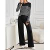 imageZESICA Womens 2 Piece Lounge Sets 2025 Fall Long Sleeve Striped Knit Fitted Tops Wide Leg Pants Pajama Sets OutfitsBlack