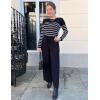 imageZESICA Womens 2 Piece Lounge Sets 2025 Fall Long Sleeve Striped Knit Fitted Tops Wide Leg Pants Pajama Sets OutfitsBlack
