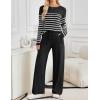 imageZESICA Womens 2 Piece Lounge Sets 2025 Fall Long Sleeve Striped Knit Fitted Tops Wide Leg Pants Pajama Sets OutfitsBlack