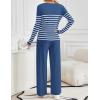imageZESICA Womens 2 Piece Lounge Sets 2025 Fall Long Sleeve Striped Knit Fitted Tops Wide Leg Pants Pajama Sets OutfitsBlue