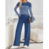 imageZESICA Womens 2 Piece Lounge Sets 2025 Fall Long Sleeve Striped Knit Fitted Tops Wide Leg Pants Pajama Sets OutfitsBlue