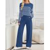 imageZESICA Womens 2 Piece Lounge Sets 2025 Fall Long Sleeve Striped Knit Fitted Tops Wide Leg Pants Pajama Sets OutfitsBlue