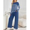 imageZESICA Womens 2 Piece Lounge Sets 2025 Fall Long Sleeve Striped Knit Fitted Tops Wide Leg Pants Pajama Sets OutfitsBlue