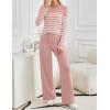 imageZESICA Womens 2 Piece Lounge Sets 2025 Fall Long Sleeve Striped Knit Fitted Tops Wide Leg Pants Pajama Sets OutfitsPink