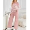 imageZESICA Womens 2 Piece Lounge Sets 2025 Fall Long Sleeve Striped Knit Fitted Tops Wide Leg Pants Pajama Sets OutfitsPink