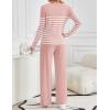 imageZESICA Womens 2 Piece Lounge Sets 2025 Fall Long Sleeve Striped Knit Fitted Tops Wide Leg Pants Pajama Sets OutfitsPink