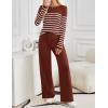 imageZESICA Womens 2 Piece Lounge Sets 2025 Fall Long Sleeve Striped Knit Fitted Tops Wide Leg Pants Pajama Sets OutfitsRust