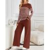imageZESICA Womens 2 Piece Lounge Sets 2025 Fall Long Sleeve Striped Knit Fitted Tops Wide Leg Pants Pajama Sets OutfitsRust