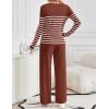 imageZESICA Womens 2 Piece Lounge Sets 2025 Fall Long Sleeve Striped Knit Fitted Tops Wide Leg Pants Pajama Sets OutfitsRust