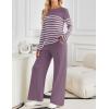 imageZESICA Womens 2 Piece Lounge Sets 2025 Fall Long Sleeve Striped Knit Fitted Tops Wide Leg Pants Pajama Sets OutfitsTaro