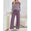 imageZESICA Womens 2 Piece Lounge Sets 2025 Fall Long Sleeve Striped Knit Fitted Tops Wide Leg Pants Pajama Sets OutfitsTaro