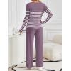 imageZESICA Womens 2 Piece Lounge Sets 2025 Fall Long Sleeve Striped Knit Fitted Tops Wide Leg Pants Pajama Sets OutfitsTaro